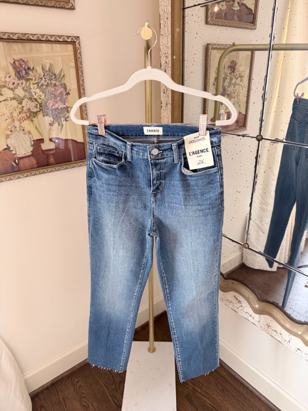 L'Agence Sada High Rise Cropped Slim-Leg Raw-Hem Ankle Jeans - Cambridge - NWT - Picture 2 of 8